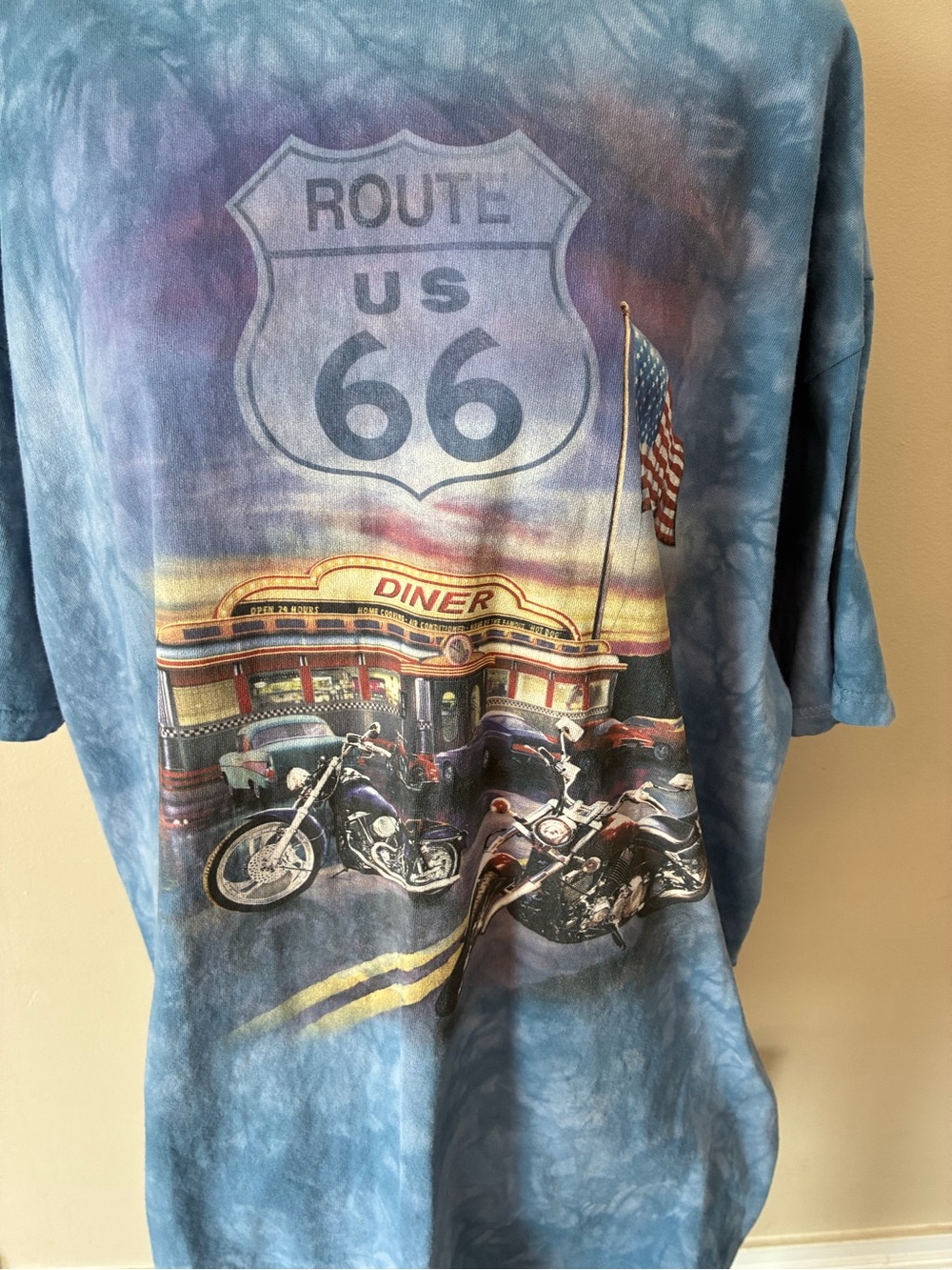The Mountain Blue Tie-Dye Route 66 Diner Motorcycle Graphic Tee